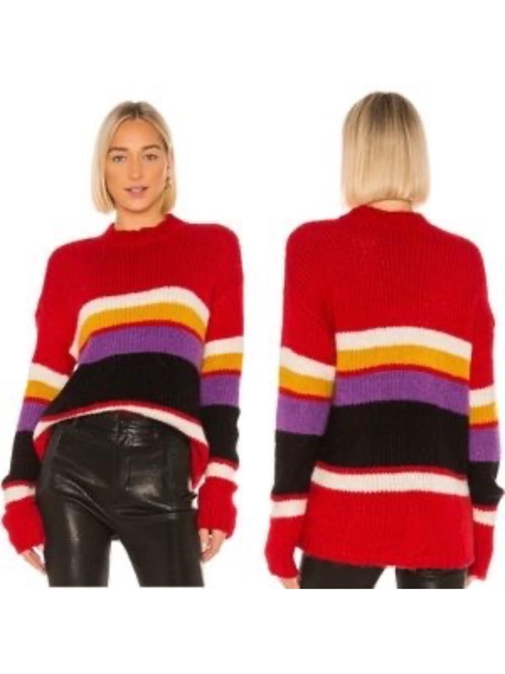 Sanctuary Red Striped Sweater with Multicolored Stripes - Size Medium